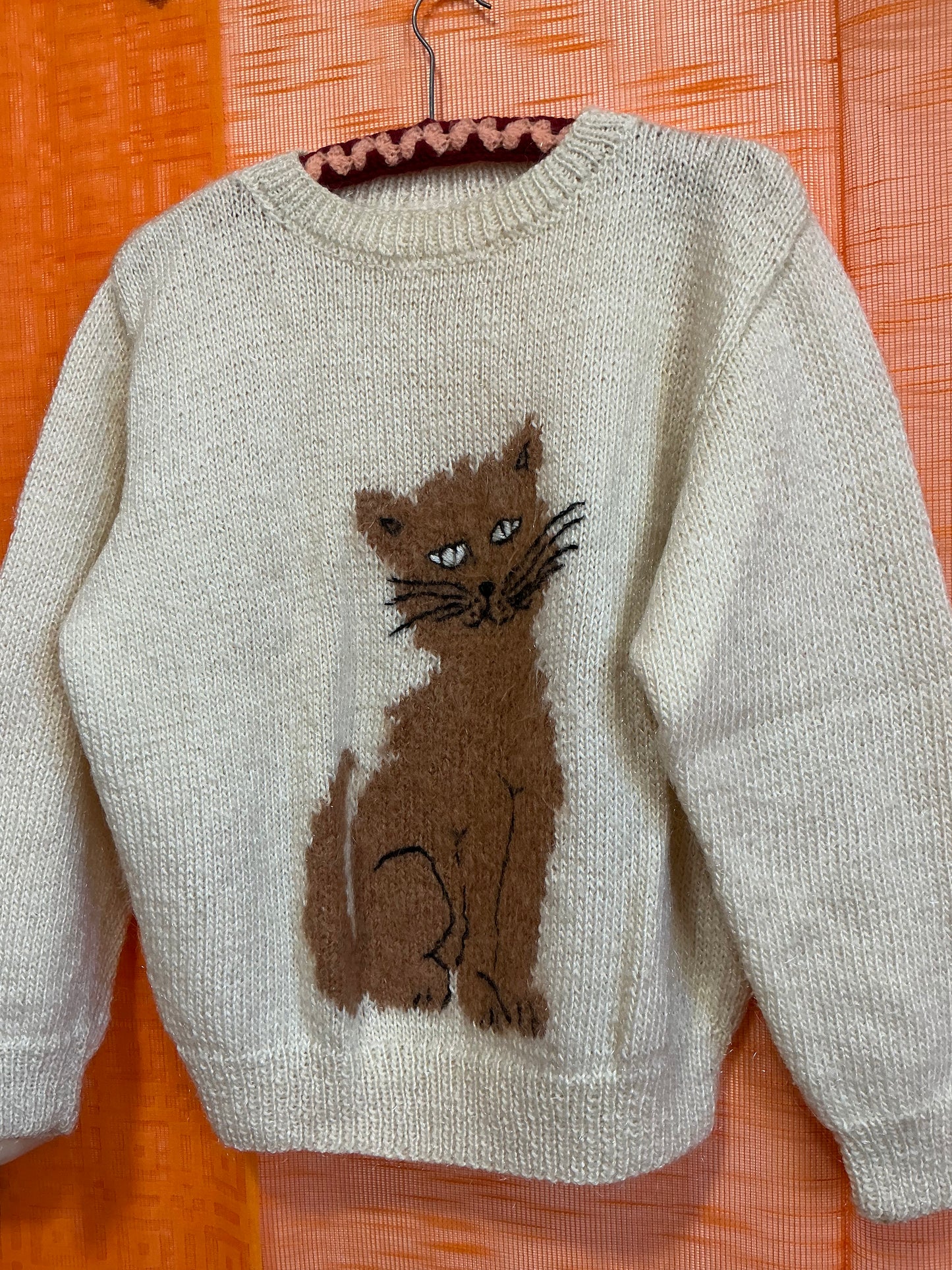 Pull Tricot Main Laine Mohair Tricoté Main Vintage- T40