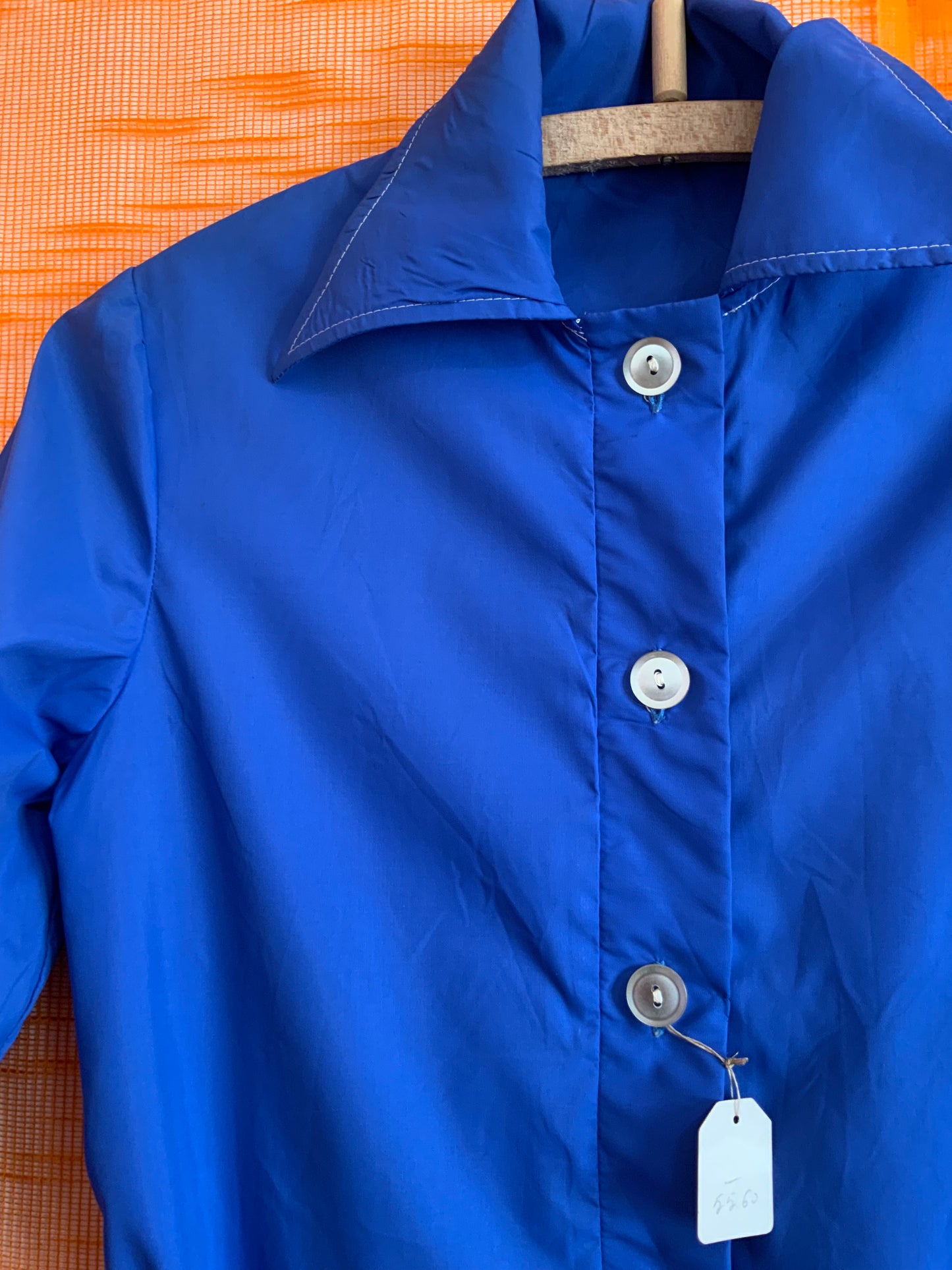 Blouse Chemisier Nylon Bleu Col pelles à tartes Original 1970