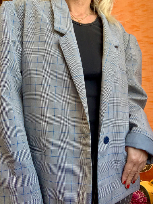 Veste droite à carreaux prince de Galles Vintage France 1980