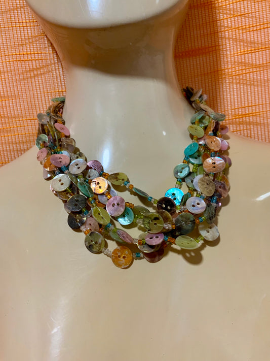 Collier 8 rangs boutons colorés pastels Vintage