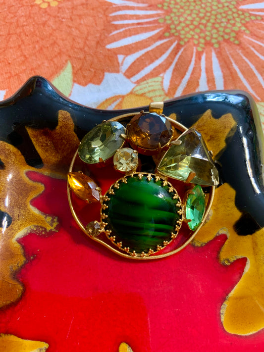 Gros Pendentif Pierres Vertes Vintage 1990