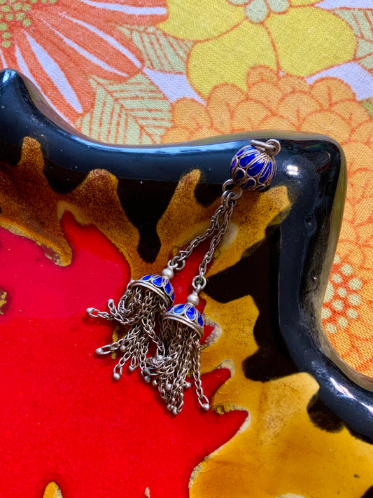 Exceptionnel Pendentif Argent et cabochons verre Ancien Vintage