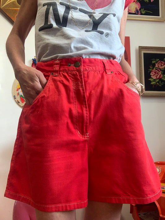 Short Bermuda Jean Rouge 1990 Vintage