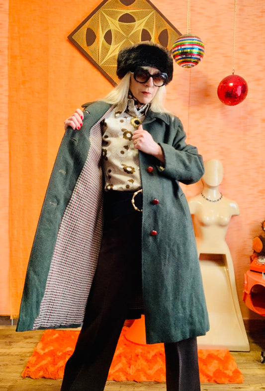 Superbe Manteau Kaki Loden Vintage Bulgarie