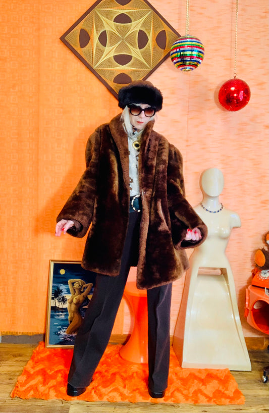 Gros manteau Fourrure Synthétique Nounours Vintage 1970 Création Main