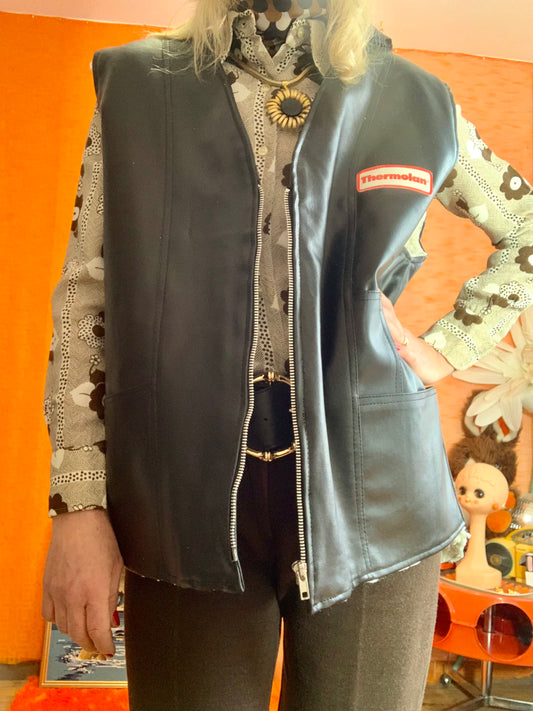 Blouson sans manche simili cuir noir Vintage