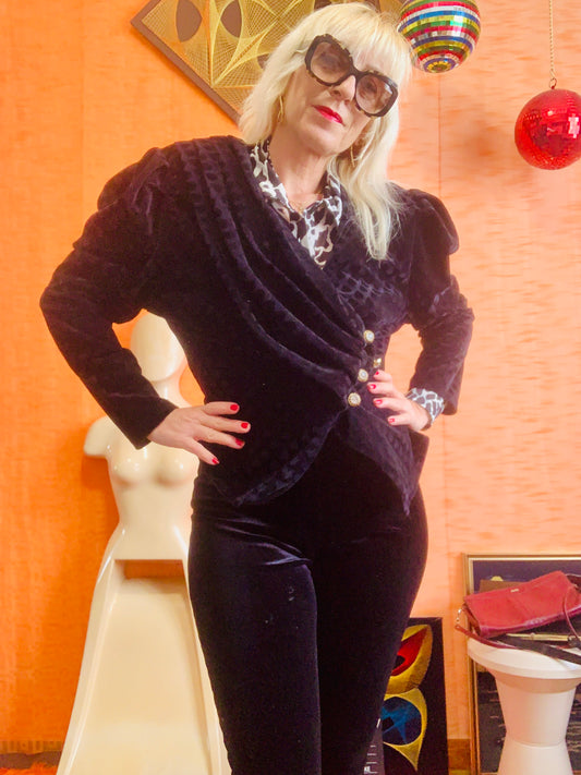 Veste impressionnante croisée Velours et EPaulettes Vintage 1980 France