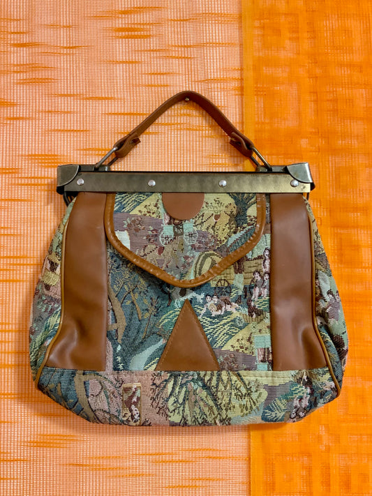 Sac à main motif tapisserie Ancien 1980