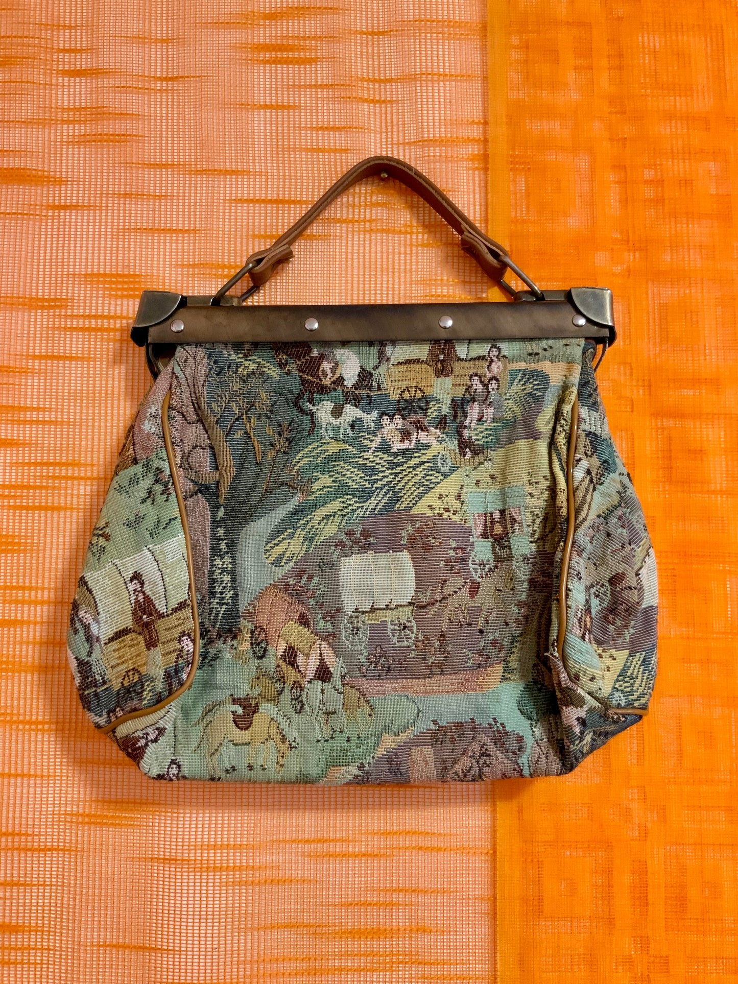Sac à main motif tapisserie Ancien 1980