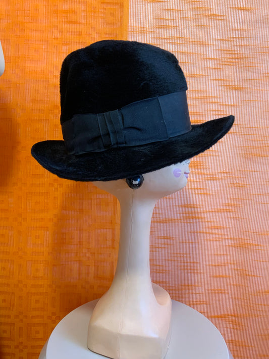 Chapeau façon Borsalino taupé Vintage Ancien Bruder Bohm
