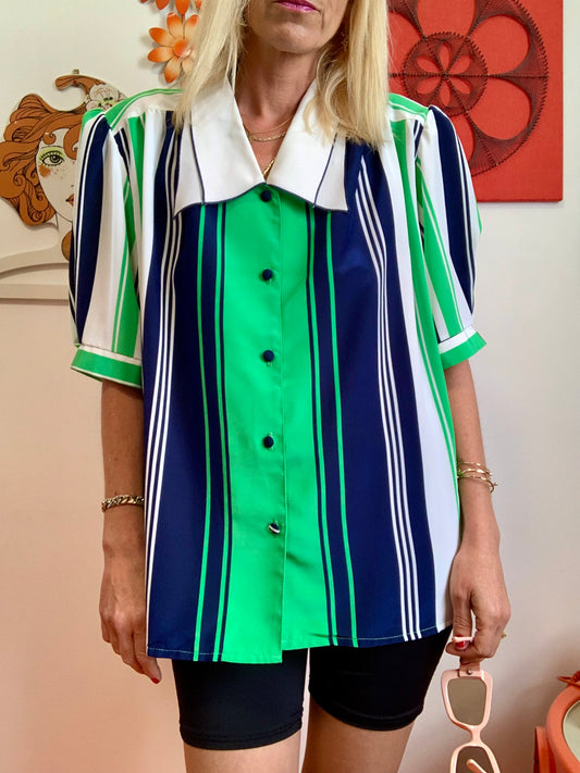 Superbe Chemisier Rayures Vintage 1980 Chic