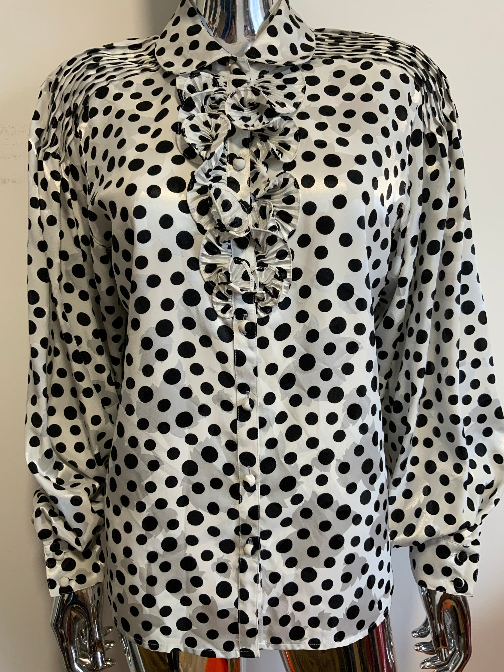 Chemisier Vintage à Pois Noirs – Taille 36/38, Acrylique, Style Le Bourget