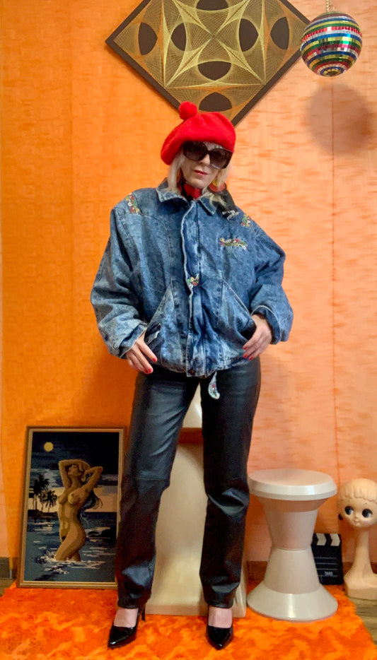 Rare et Sublime gros blouson en Denim Jean neige Vintage 1980