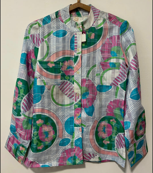 Chemise colorée Vintage 1970 Deadstock Élégance Fleurs