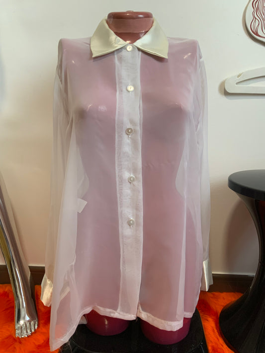 Chemise Voile Blanc et Satiné Vintage 1990 France