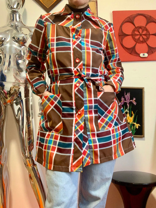 Chemise Nylon Carreaux Vintage Seventies Deadstock