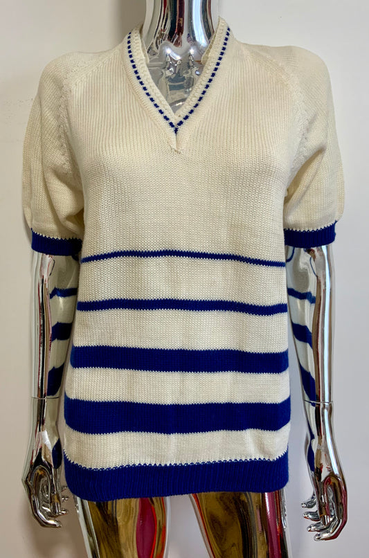 Pull Marinière laine tricoté main à rayures Made in France 1970 Deadstock Vintage