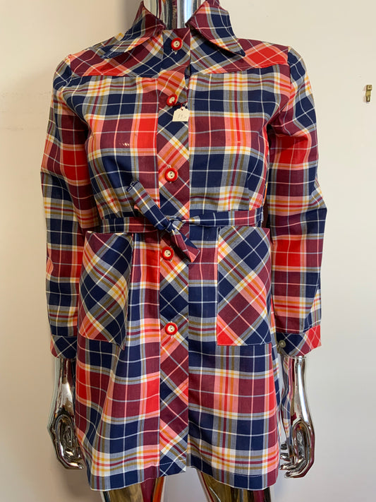 Superbe chemise à carreaux col pelle à tartes Deadstock 1970 Vintage France