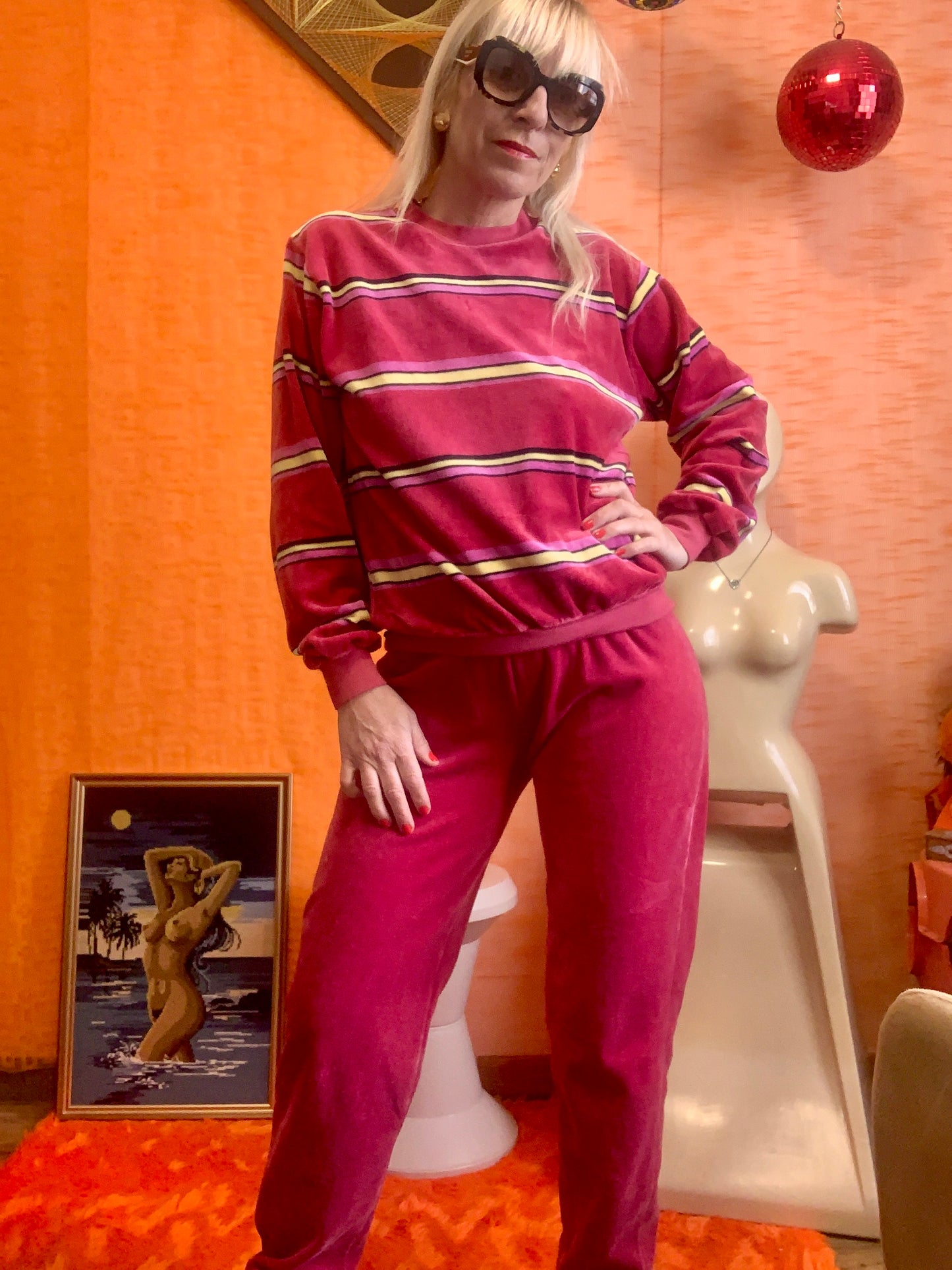 Pyjama 1980 Velours à rayures Vintage Original France