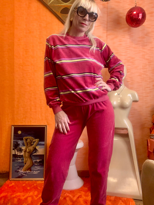Pyjama 1980 Velours à rayures Vintage Original France