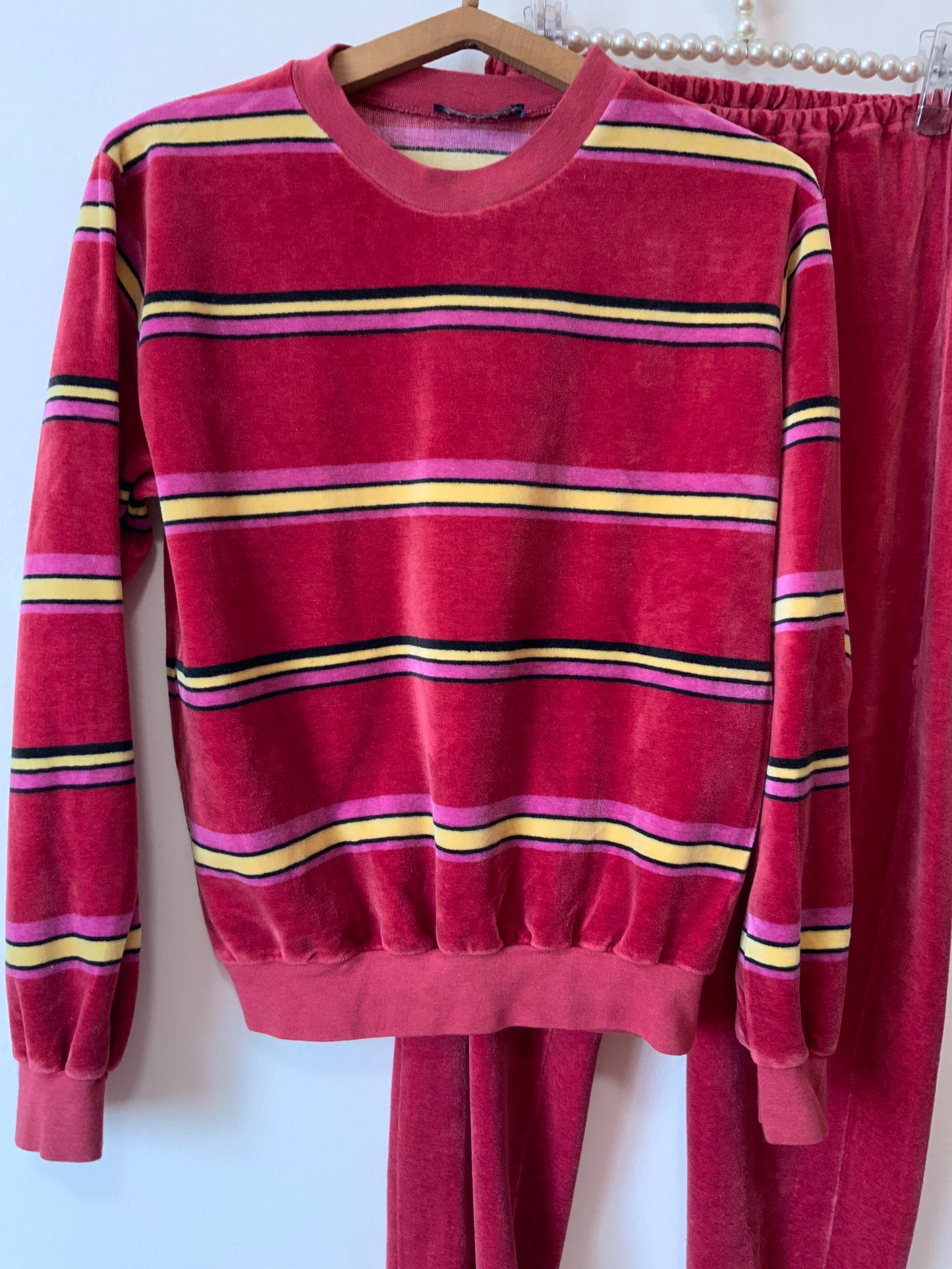 Pyjama 1980 Velours à rayures Vintage Original France