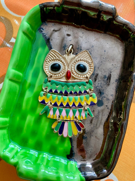 Grand pendentif Chouette colorée