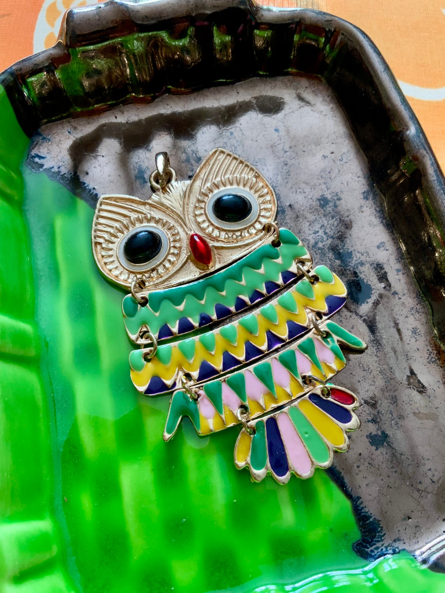 Grand pendentif Chouette colorée