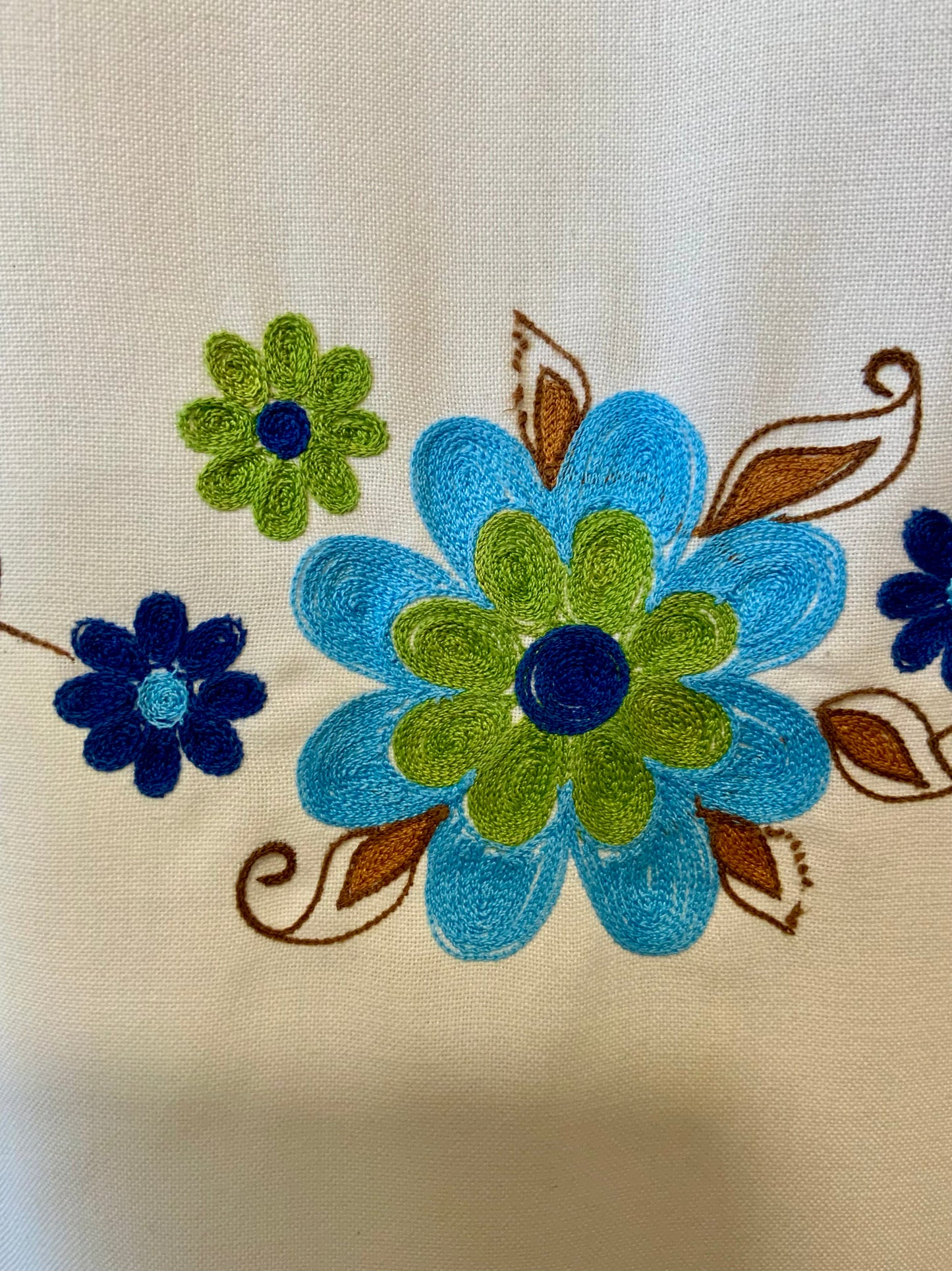 Robe Blouse Blanche à broderies Fleurs Vintage France