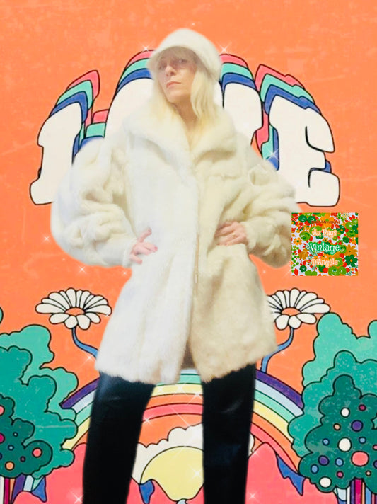 Magnifique manteau crème  1980 Fourrure synthétique et daim  Vintage Italy