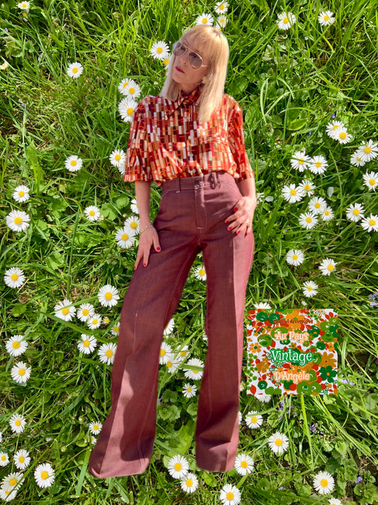 Pantalon Pattes d’éléphant Flare Vintage Kidur Deadstock 1975 Tergal France
